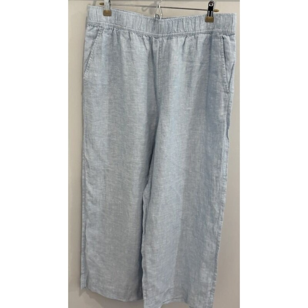 Tahari 100% Linen Light Blue Wide Leg Cropped Pants Pull On Size XL